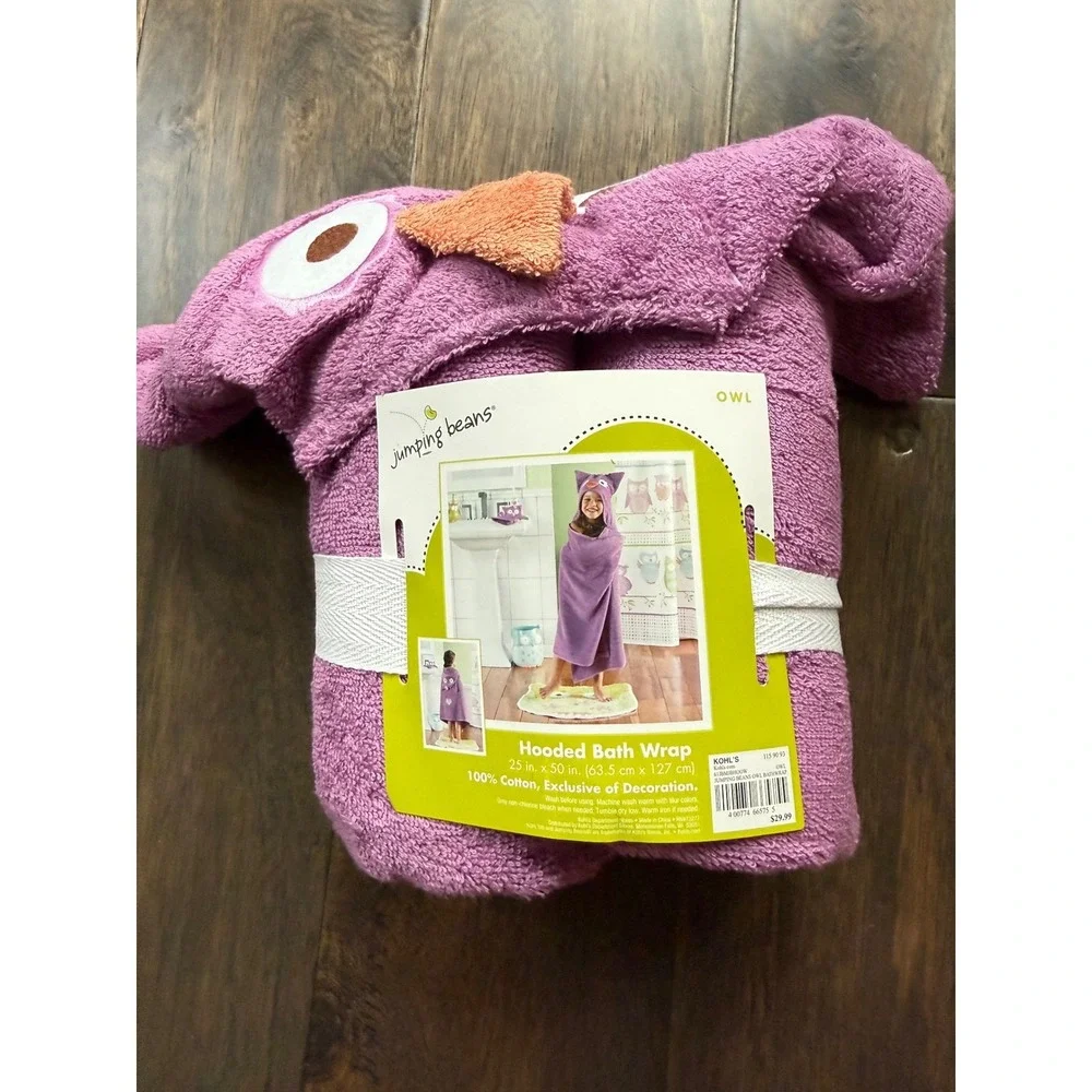 Jumping Beans Hooded Bath Wrap Kids OS Purple NEW Owl‎ Character Cotton Towel